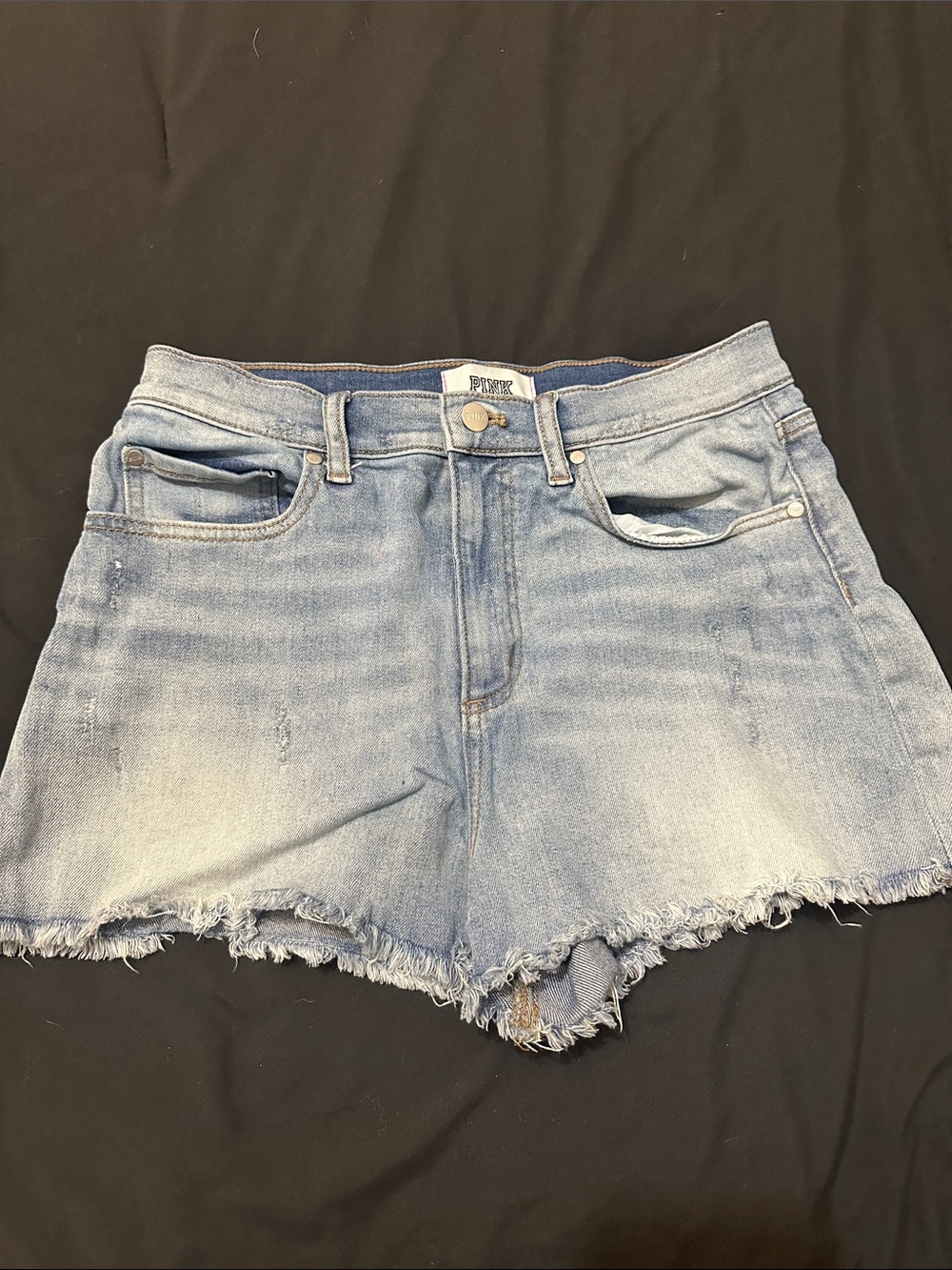 PINK Light Wash Frayed Denim Shorts